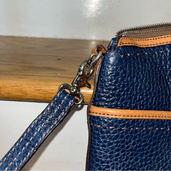 Brighton // archer domed satchel navy blue & tan pebble leather shoulder purse - Picture 3 of 9